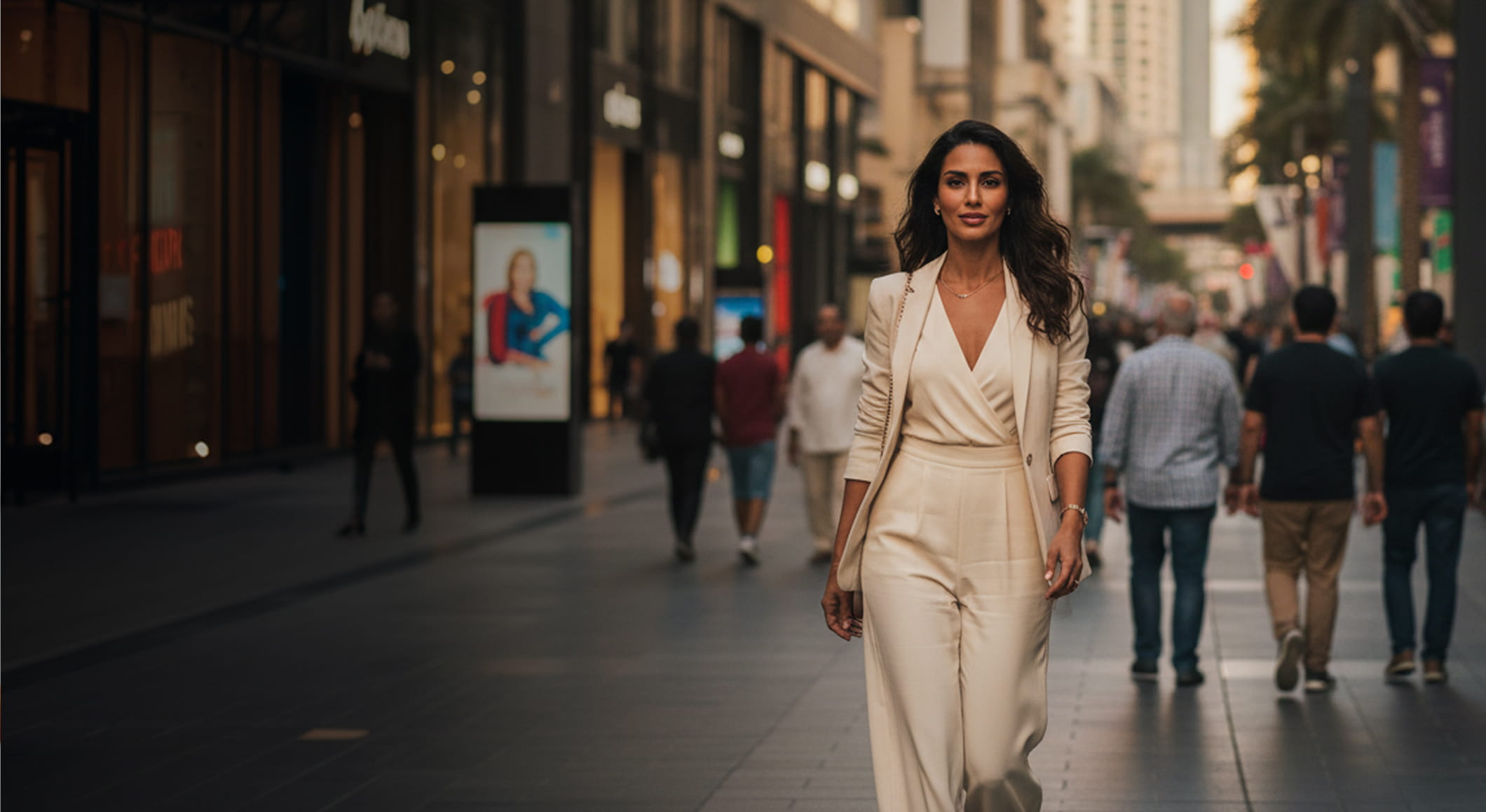 A professional walking through the financial district